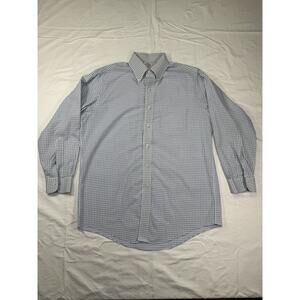 Mens Brooks Brothers Dress Shirt 15.5-32 White Blue Button Cotton 15.5